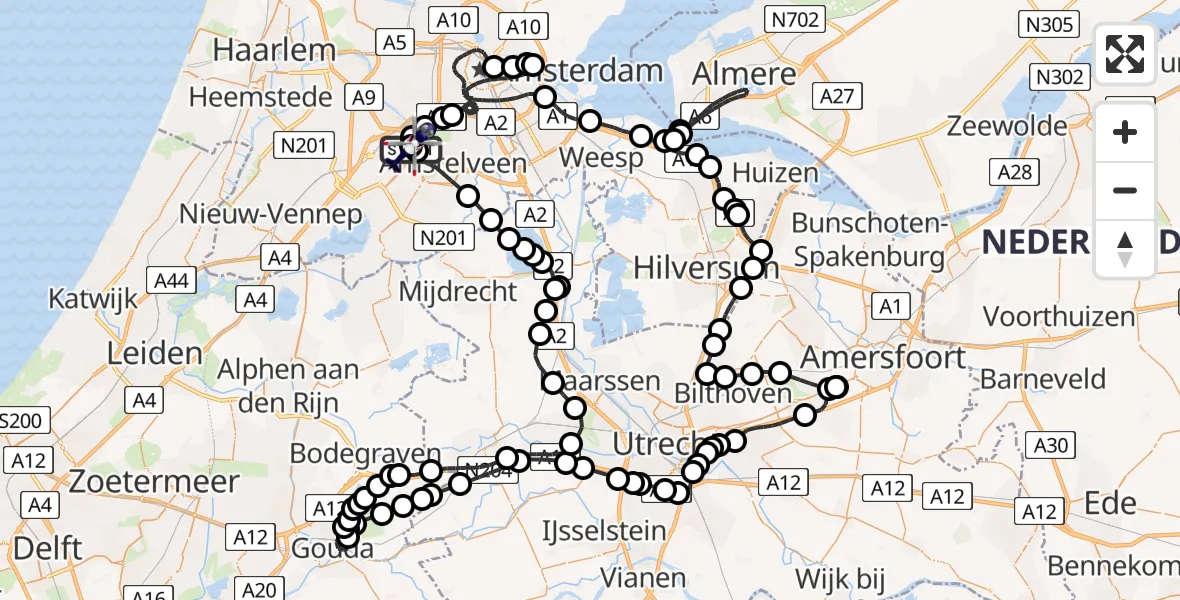 Vluchtroute Politiehelikopter van Amsterdam Vliegveld Schiphol naar Amsterdam Vliegveld Schiphol