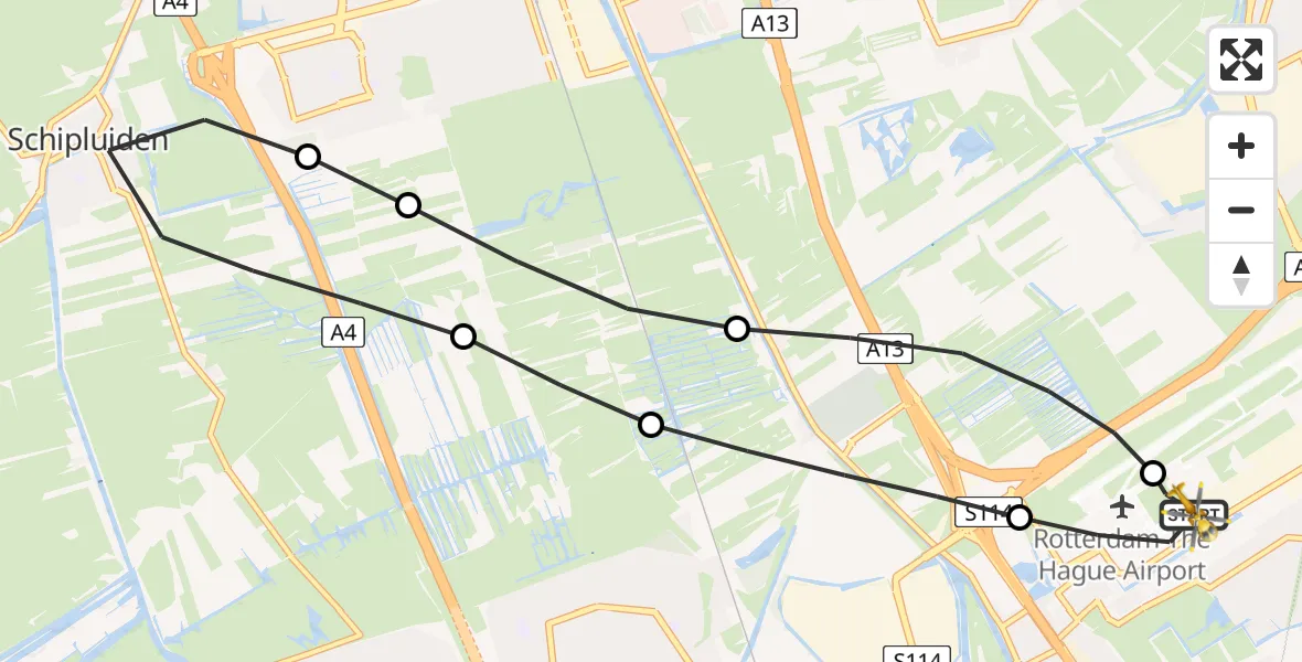 Vluchtroute Traumahelikopter van Rotterdam The Hague Airport naar Rotterdam The Hague Airport