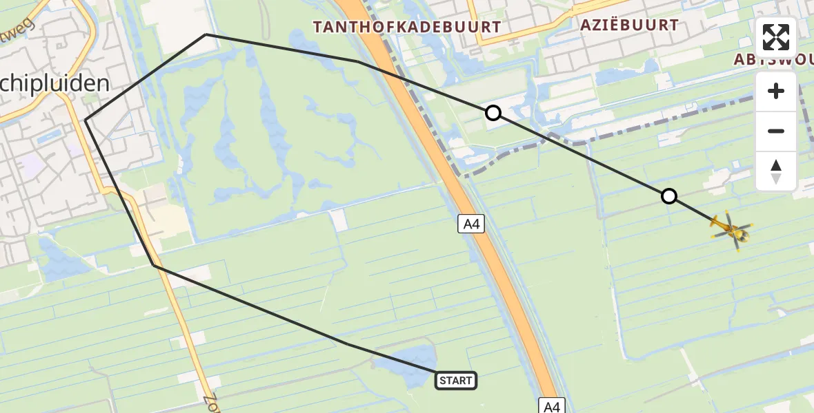 Vluchtroute Traumahelikopter van Schipluiden naar Schipluiden