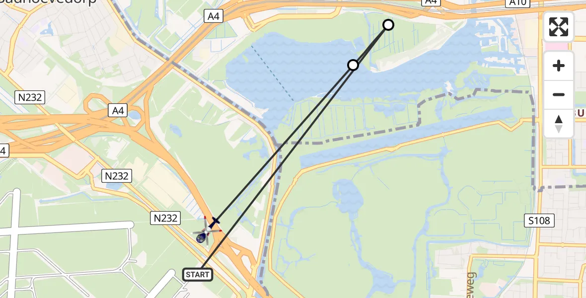 Vluchtroute Politiehelikopter van Amsterdam Vliegveld Schiphol naar Schiphol