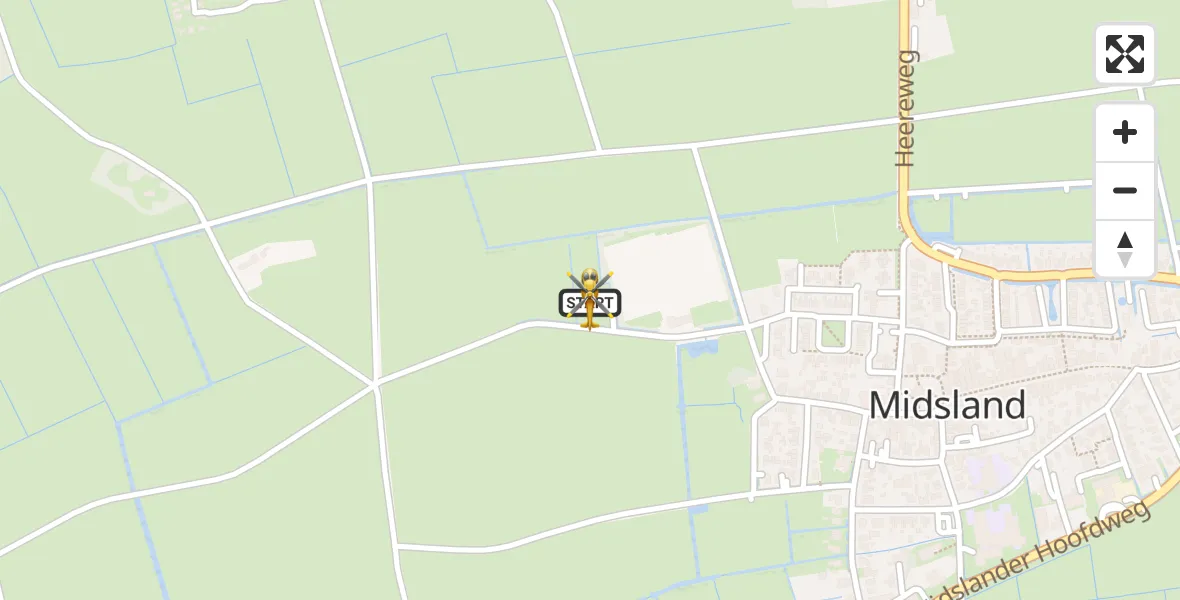 Vluchtroute Ambulancehelikopter van Terschelling Heliport naar Terschelling Heliport