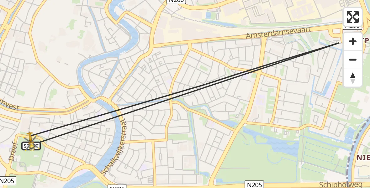 Vluchtroute Traumahelikopter van Haarlem naar Haarlem