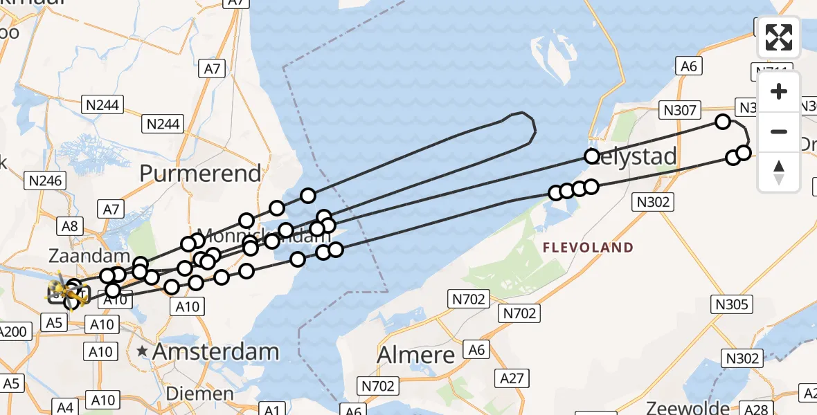 Vluchtroute Traumahelikopter van Amsterdam Heliport naar Amsterdam Heliport