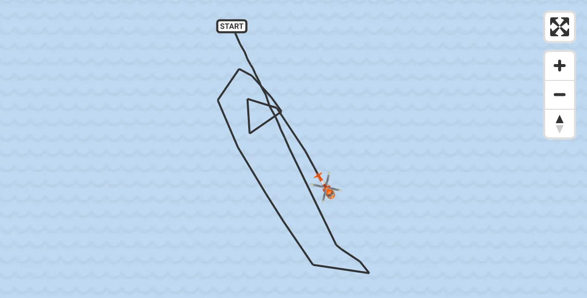 Vluchtroute Kustwachthelikopter van Noordzee naar Noordzee