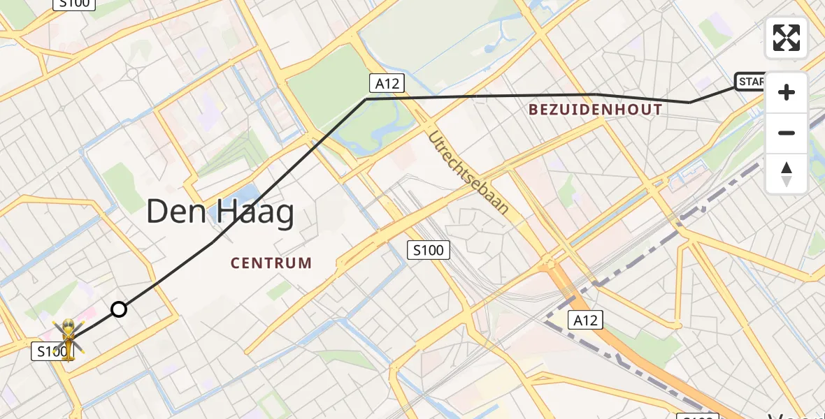 Vluchtroute Traumahelikopter van 's-Gravenhage naar HMC Westeinde Heliport