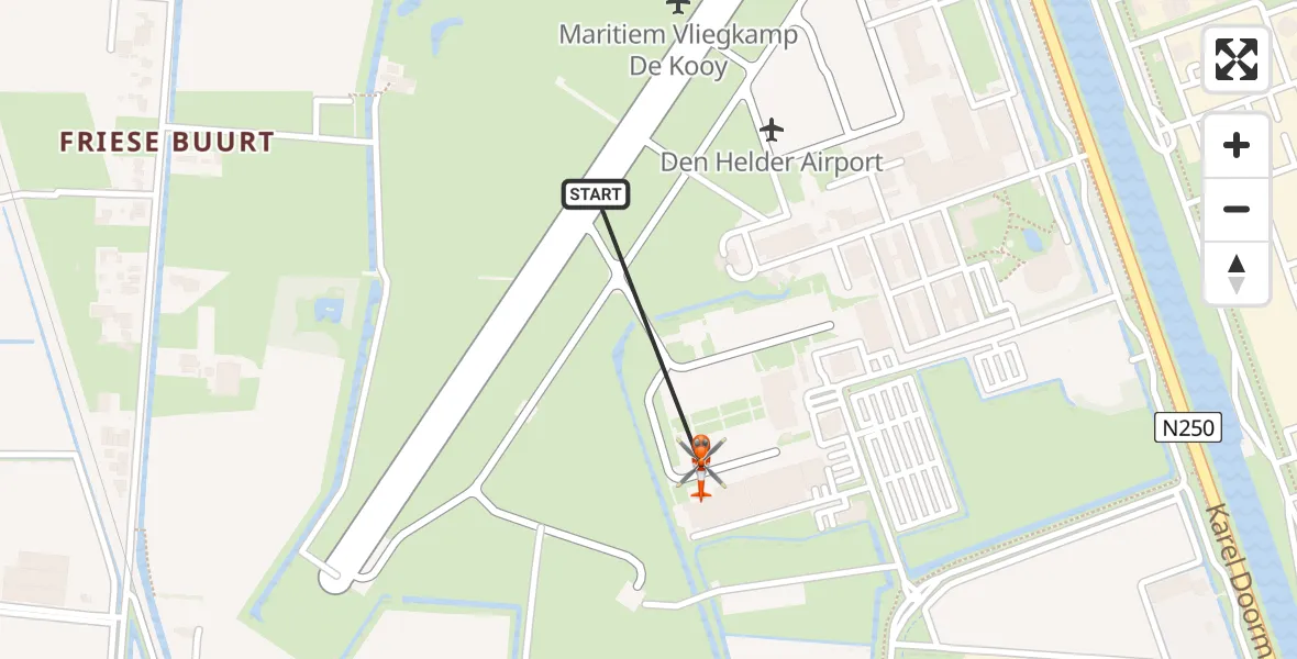 Vluchtroute Kustwachthelikopter van Militair vliegveld De Kooy / Den Helder Airport naar Militair vliegveld De Kooy / Den Helder Airport