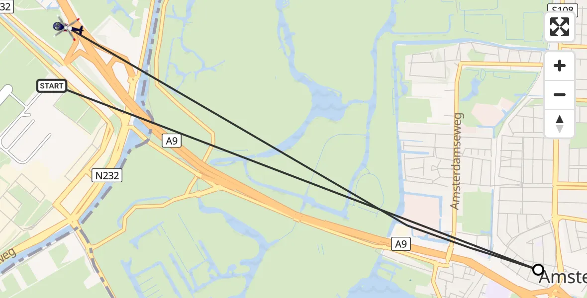 Vluchtroute Politiehelikopter van Amsterdam Vliegveld Schiphol naar Schiphol