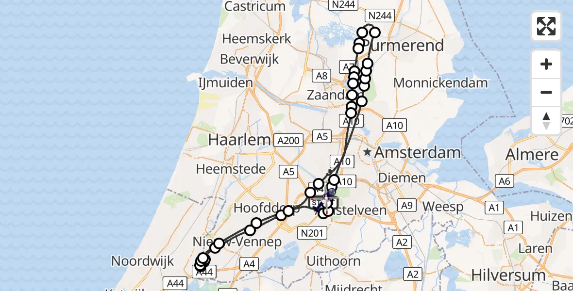 Vluchtroute Politiehelikopter van Amsterdam Vliegveld Schiphol naar Amsterdam Vliegveld Schiphol