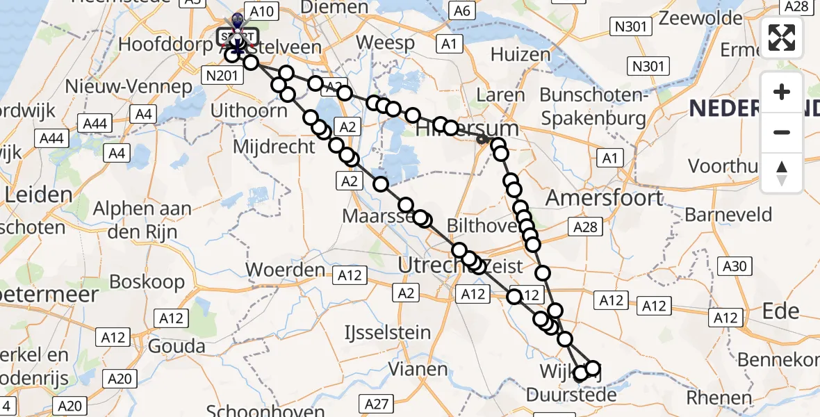Vluchtroute Politiehelikopter van Amsterdam Vliegveld Schiphol naar Amsterdam Vliegveld Schiphol