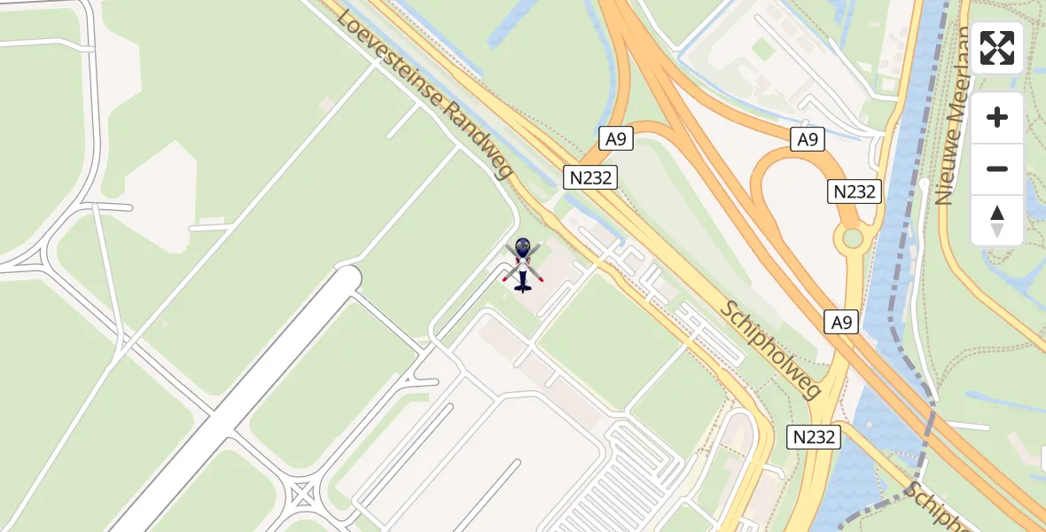Vluchtroute Politiehelikopter van Amsterdam Vliegveld Schiphol naar Amsterdam Vliegveld Schiphol
