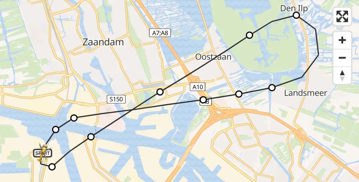 Vluchtroute Traumahelikopter van Amsterdam Heliport naar Amsterdam Heliport