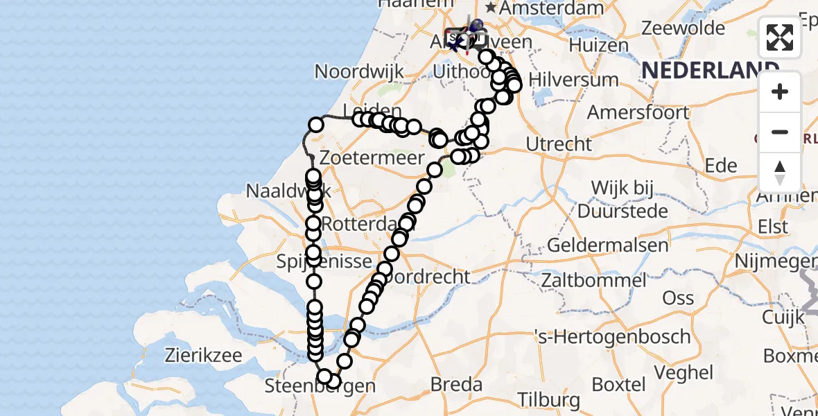 Vluchtroute Politiehelikopter van Amsterdam Vliegveld Schiphol naar Amsterdam Vliegveld Schiphol