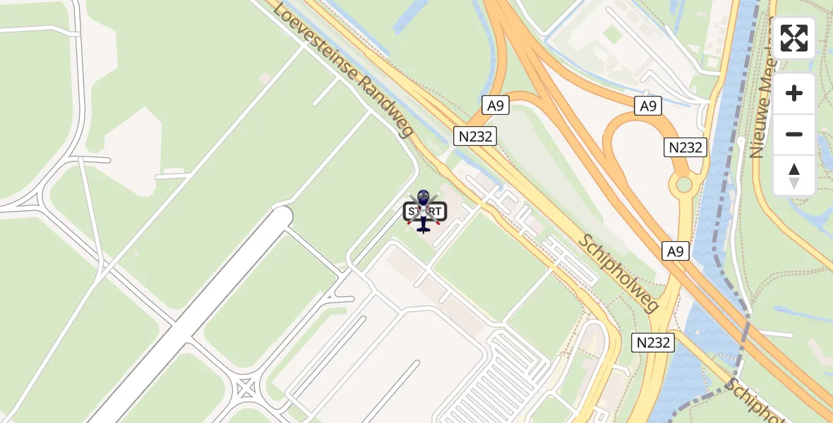 Vluchtroute Politiehelikopter van Amsterdam Vliegveld Schiphol naar Amsterdam Vliegveld Schiphol