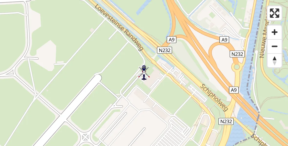 Vluchtroute Politiehelikopter van Amsterdam Vliegveld Schiphol naar Amsterdam Vliegveld Schiphol