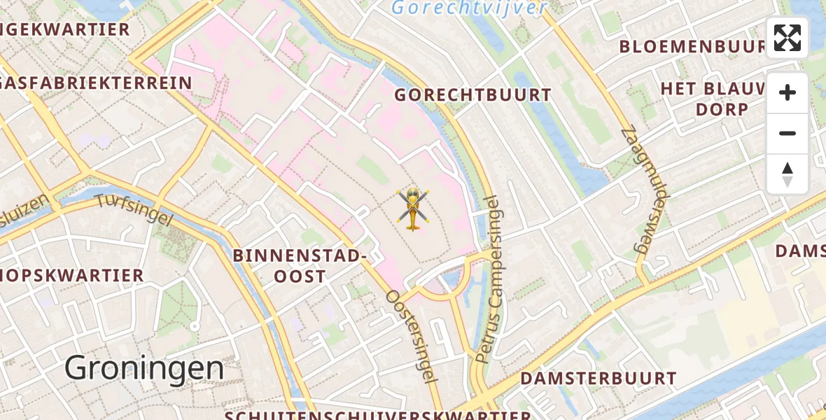 Vluchtroute Ambulancehelikopter van Universitair Medisch Centrum Groningen naar Universitair Medisch Centrum Groningen