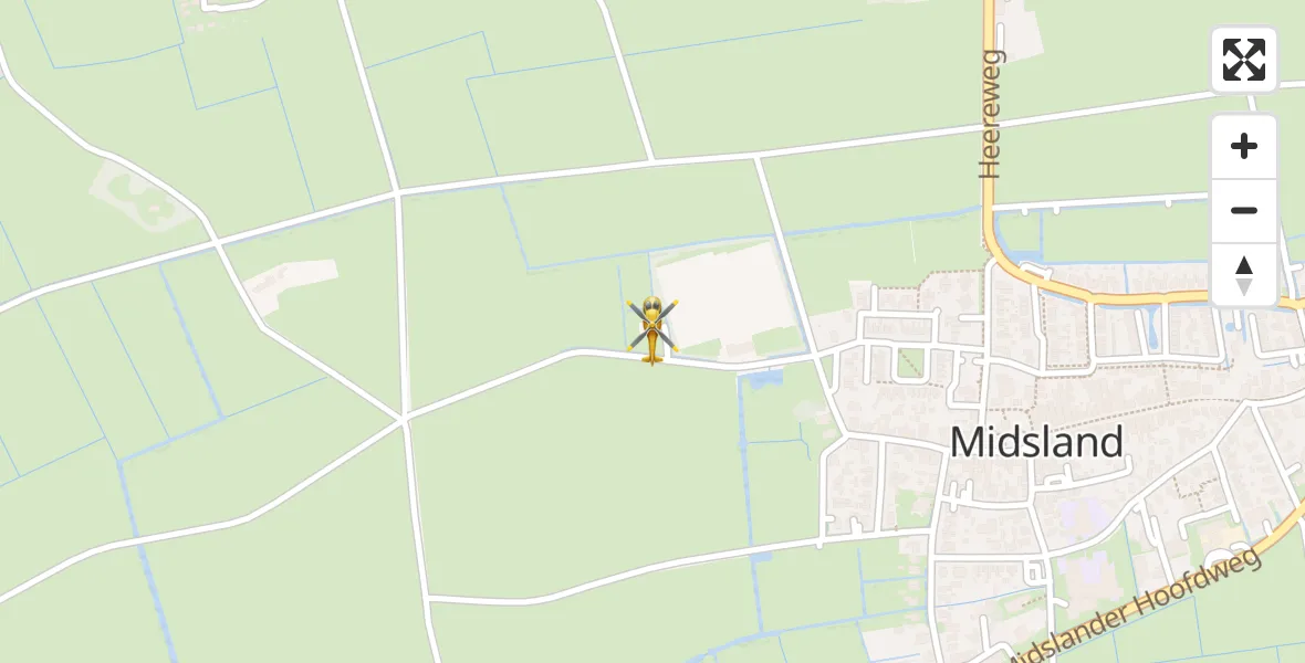 Vluchtroute Ambulancehelikopter van Terschelling Heliport naar Terschelling Heliport