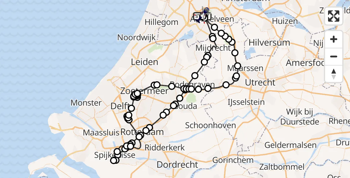 Vluchtroute Politiehelikopter van Amsterdam Vliegveld Schiphol naar Amsterdam Vliegveld Schiphol