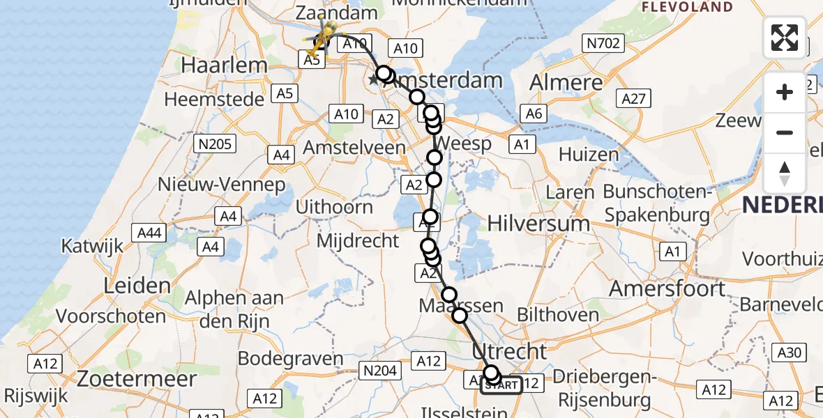 Vluchtroute Traumahelikopter van Utrecht naar Amsterdam Heliport