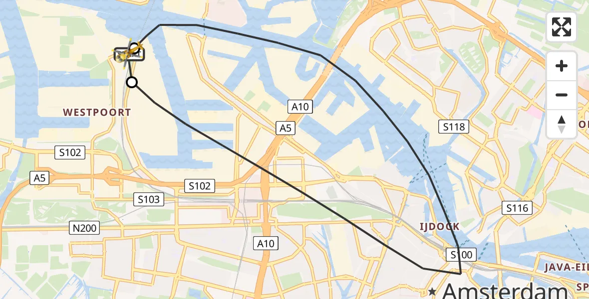 Vluchtroute Traumahelikopter van Amsterdam Heliport naar Amsterdam Heliport