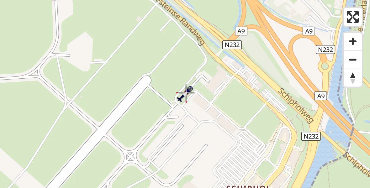 Vluchtroute Politiehelikopter van Amsterdam Vliegveld Schiphol naar Amsterdam Vliegveld Schiphol