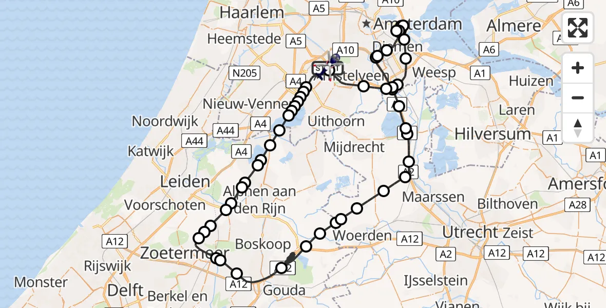 Vluchtroute Politiehelikopter van Amsterdam Vliegveld Schiphol naar Amsterdam Vliegveld Schiphol