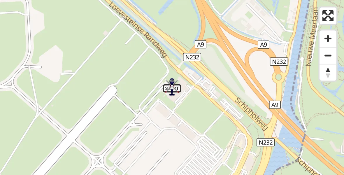 Vluchtroute Politiehelikopter van Amsterdam Vliegveld Schiphol naar Amsterdam Vliegveld Schiphol