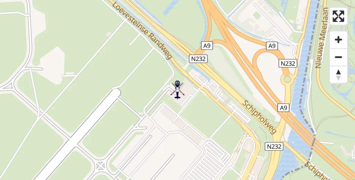Vluchtroute Politiehelikopter van Amsterdam Vliegveld Schiphol naar Amsterdam Vliegveld Schiphol