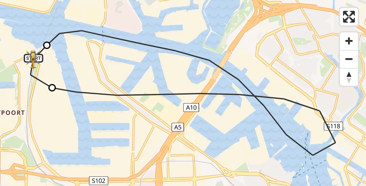 Vluchtroute Traumahelikopter van Amsterdam Heliport naar Amsterdam Heliport