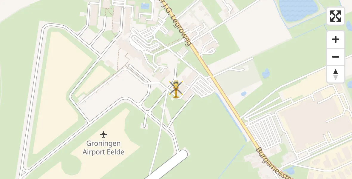 Vluchtroute Traumahelikopter van Groningen Airport Eelde naar Groningen Airport Eelde