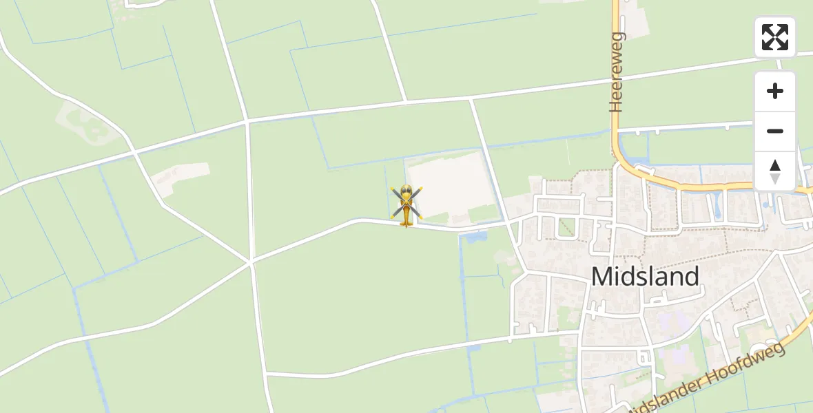 Vluchtroute Ambulancehelikopter van Terschelling Heliport naar Terschelling Heliport