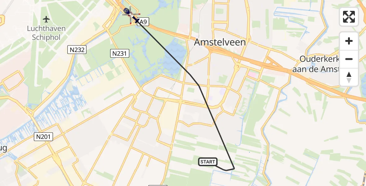 Vluchtroute Politiehelikopter van Amstelveen naar Amstelveen