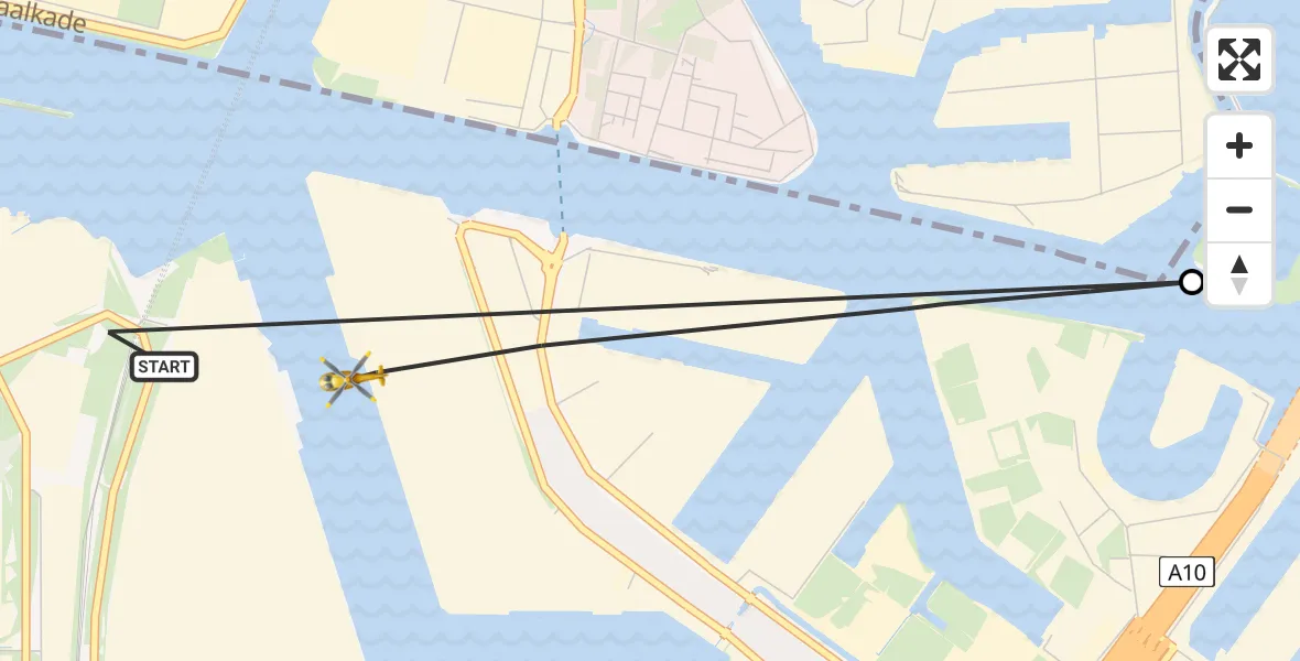 Vluchtroute Traumahelikopter van Amsterdam Heliport naar Amsterdam