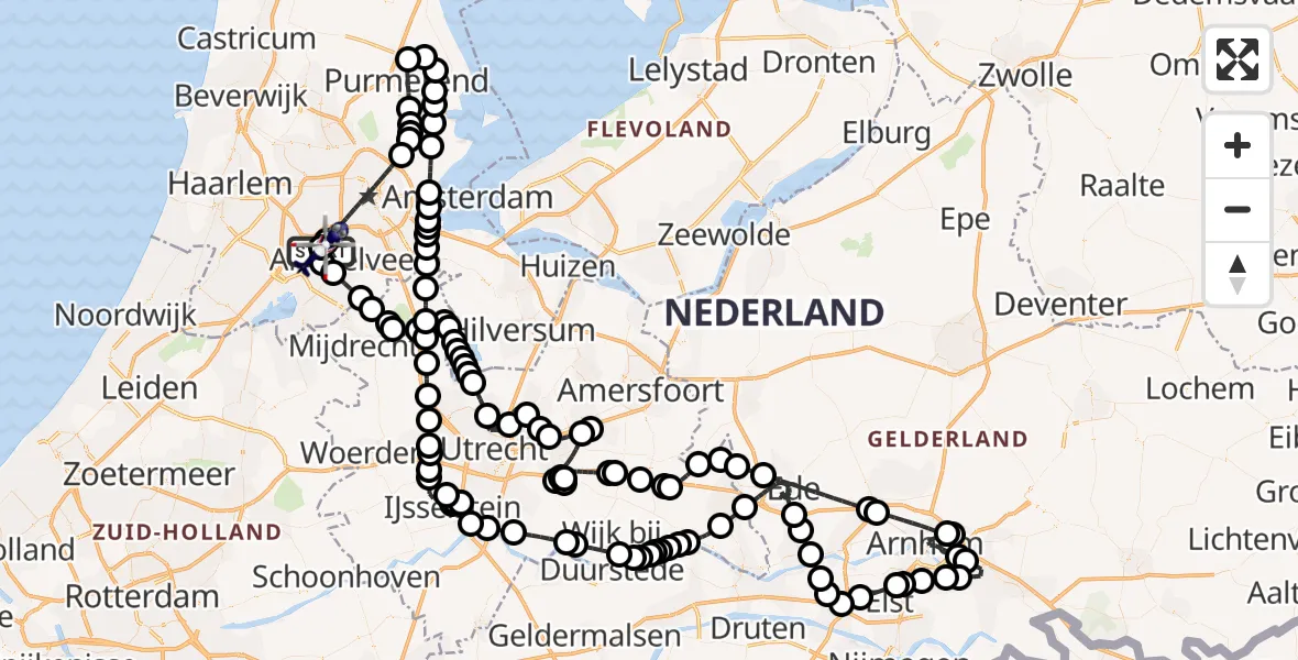 Routekaart van de vlucht: Politiehelikopter naar Amsterdam Vliegveld Schiphol