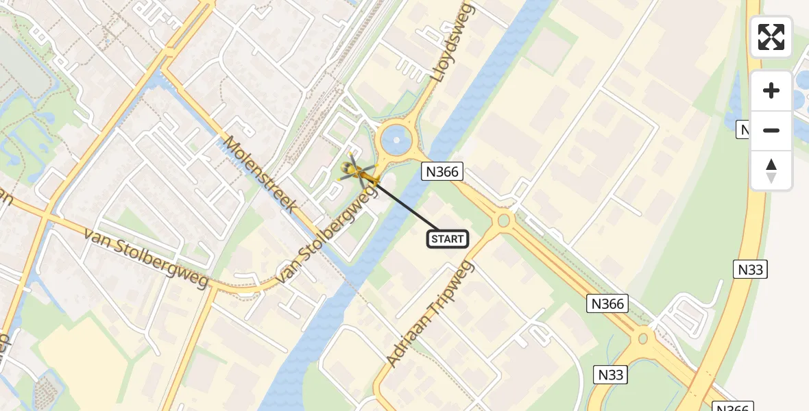 Vluchtroute Traumahelikopter van Veendam naar Veendam