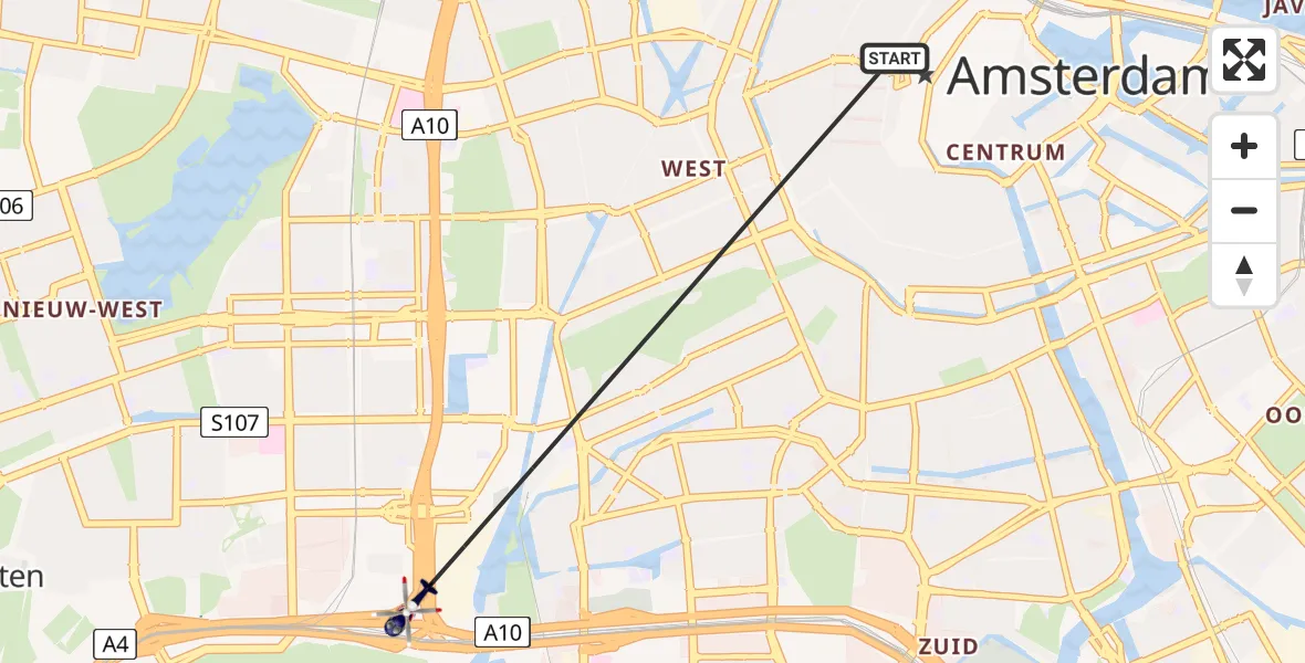 Vluchtroute Politiehelikopter van Amsterdam naar Amsterdam