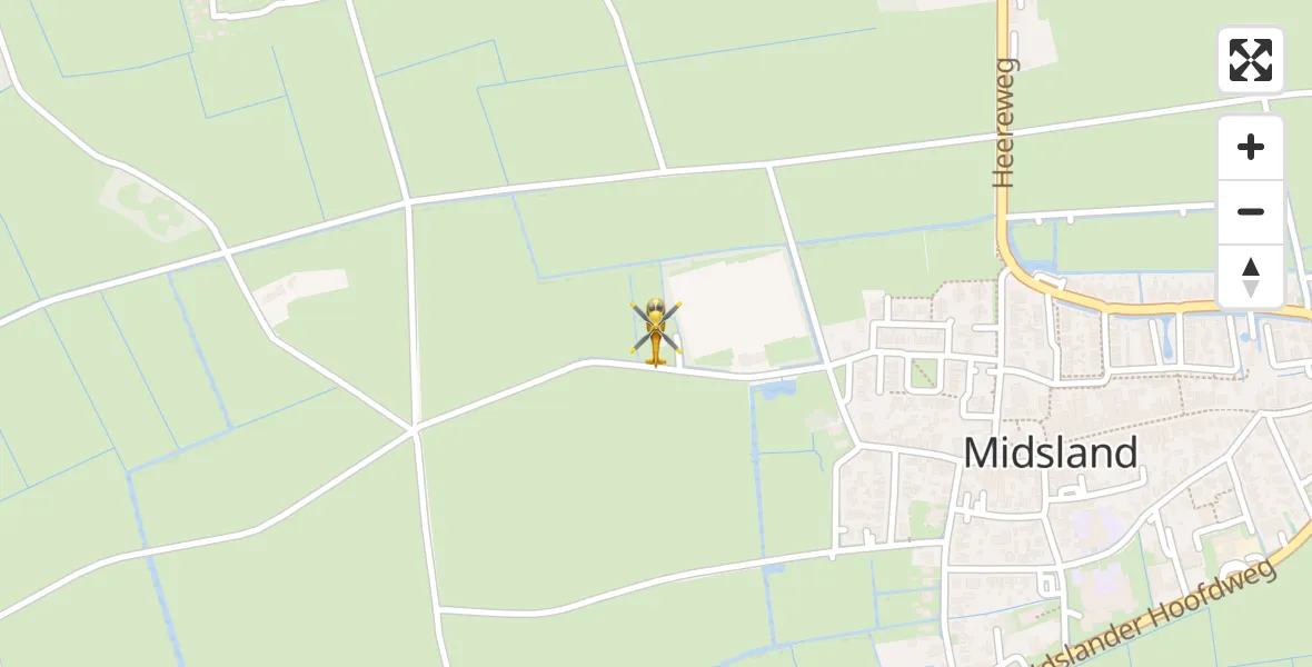 Vluchtroute Ambulancehelikopter van Terschelling Heliport naar Terschelling Heliport