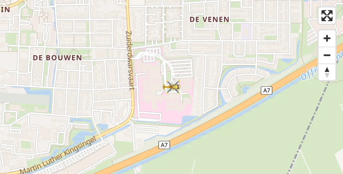 Vluchtroute Traumahelikopter van Nij Smellinghe Hospital Heliport naar Nij Smellinghe Hospital Heliport