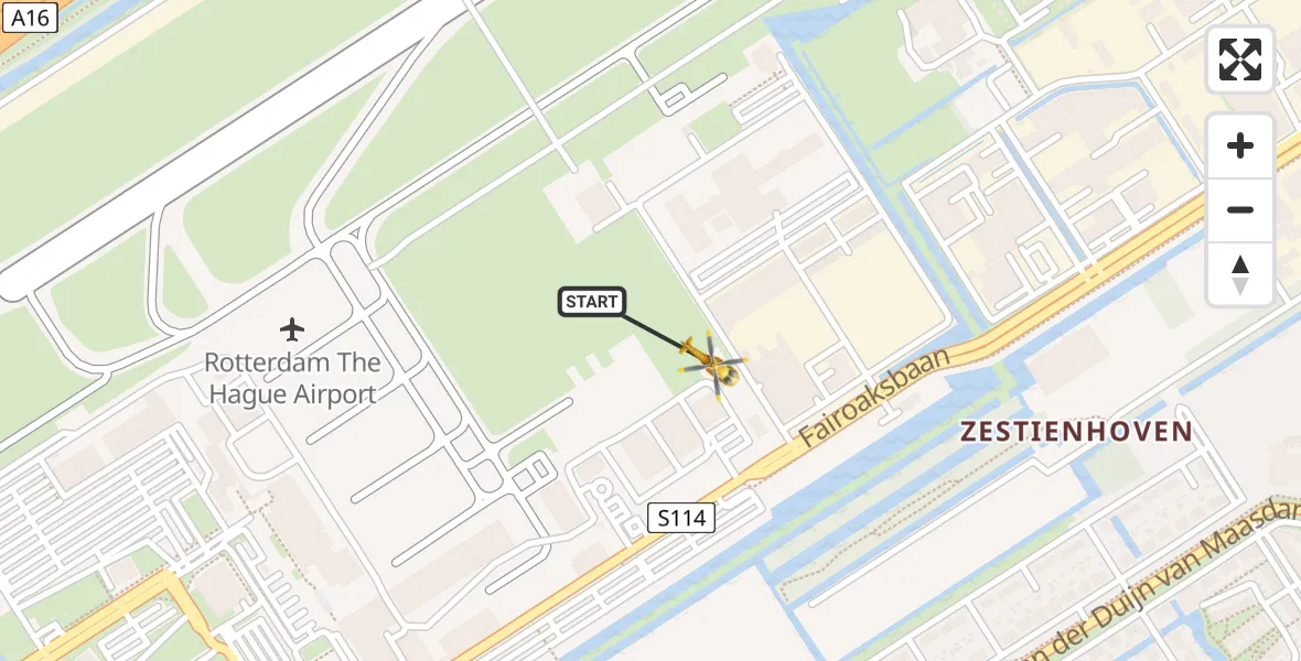 Vluchtroute Traumahelikopter van Rotterdam The Hague Airport naar Rotterdam The Hague Airport