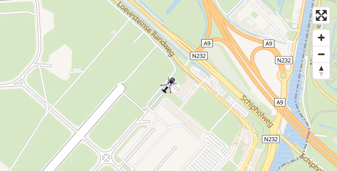 Vluchtroute Politiehelikopter van Amsterdam Vliegveld Schiphol naar Amsterdam Vliegveld Schiphol