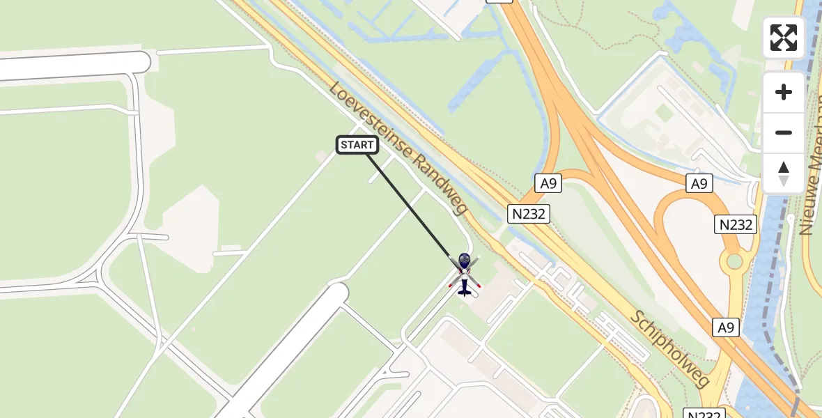 Vluchtroute Politiehelikopter van Amsterdam Vliegveld Schiphol naar Amsterdam Vliegveld Schiphol