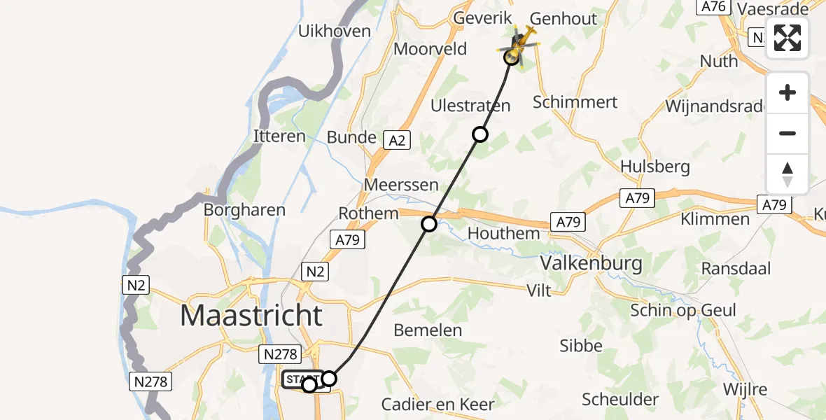 Vluchtroute Traumahelikopter van Maastricht UMC+ naar Beek