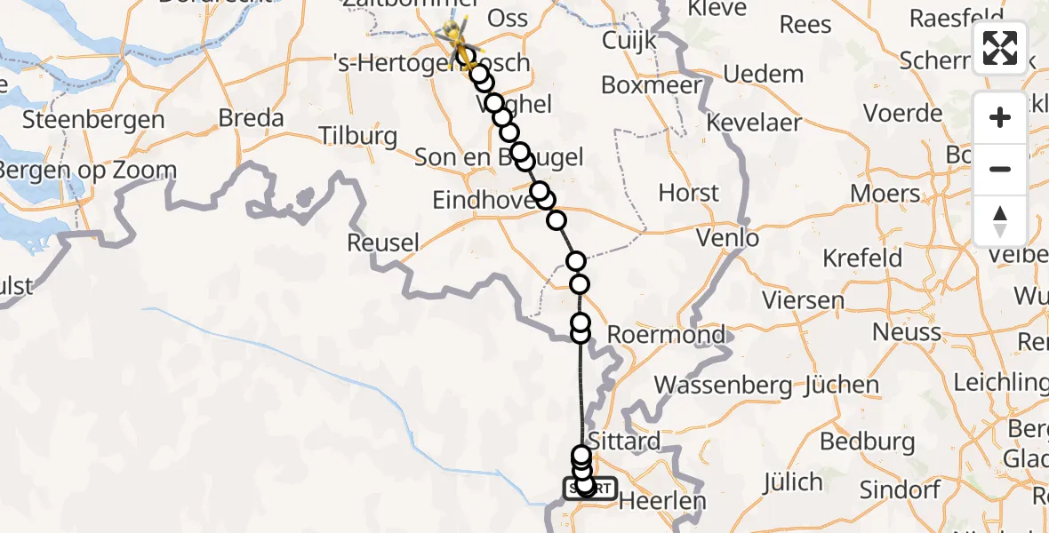 Vluchtroute Traumahelikopter van Maastricht Aachen Airport naar Rosmalen