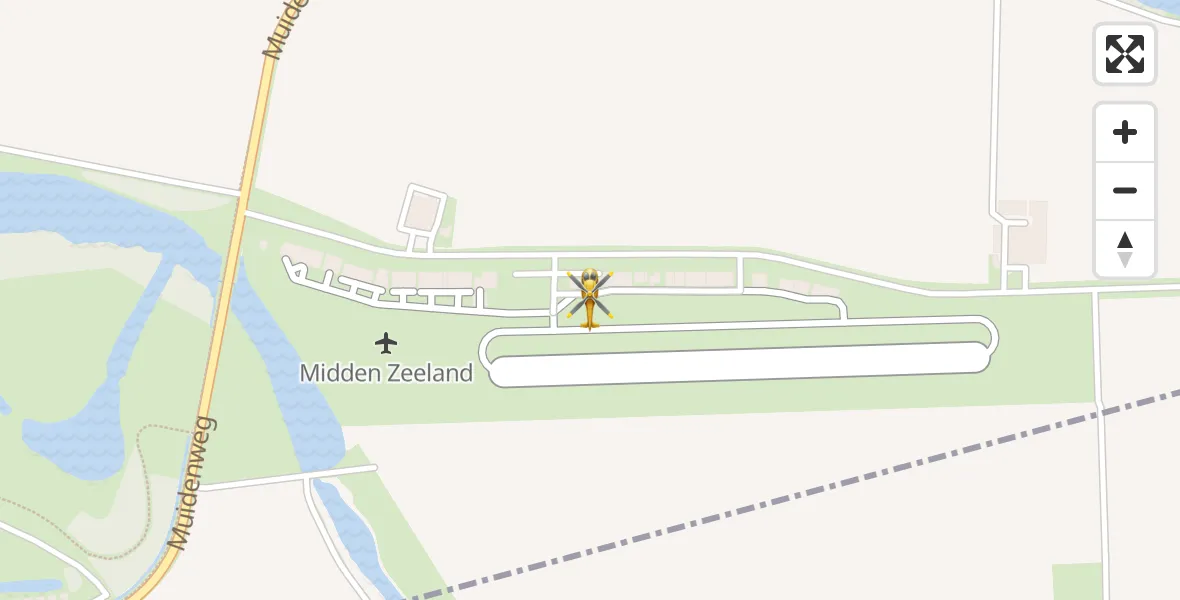Vluchtroute Traumahelikopter van Vliegveld Midden-Zeeland naar Vliegveld Midden-Zeeland