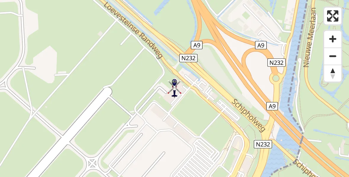 Vluchtroute Politiehelikopter van Amsterdam Vliegveld Schiphol naar Amsterdam Vliegveld Schiphol