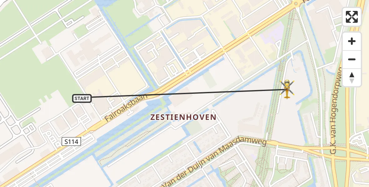 Vluchtroute Traumahelikopter van Rotterdam The Hague Airport naar Rotterdam