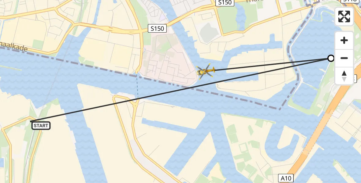 Vluchtroute Traumahelikopter van Amsterdam Heliport naar Zaandam