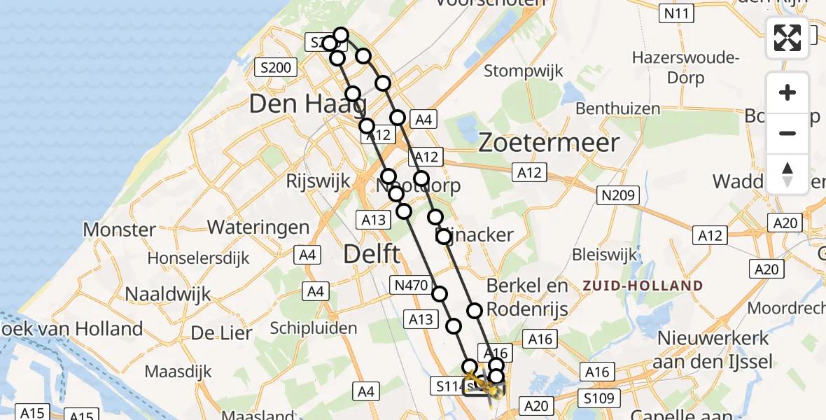 Vluchtroute Traumahelikopter van Rotterdam The Hague Airport naar Rotterdam The Hague Airport