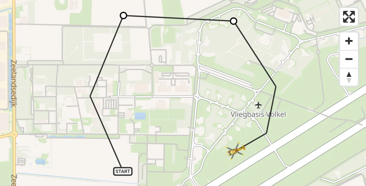 Vluchtroute Traumahelikopter van Vliegbasis Volkel naar Vliegbasis Volkel