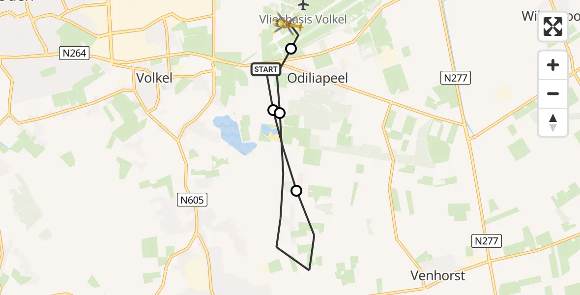 Vluchtroute Traumahelikopter van Vliegbasis Volkel naar Vliegbasis Volkel