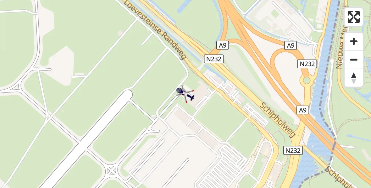 Vluchtroute Politiehelikopter van Amsterdam Vliegveld Schiphol naar Amsterdam Vliegveld Schiphol